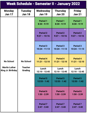 1st Week Schedule Semester 2